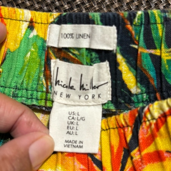 Nicole Miller 100% linen Floral Tropical Wide leg pants size L - Picture 7 of 9